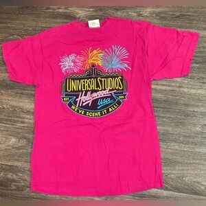 Vintage Universal Studios Hollywood Unisex Pink T-Shirt XL Amusement Movie Ride